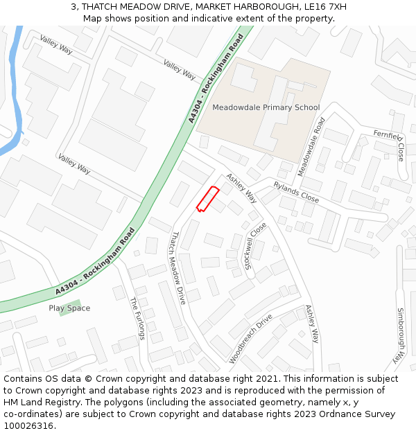 3, THATCH MEADOW DRIVE, MARKET HARBOROUGH, LE16 7XH: Location map and indicative extent of plot