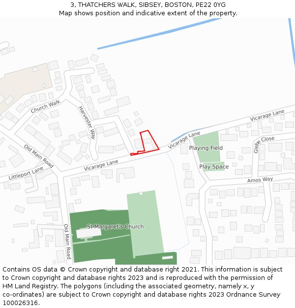 3, THATCHERS WALK, SIBSEY, BOSTON, PE22 0YG: Location map and indicative extent of plot