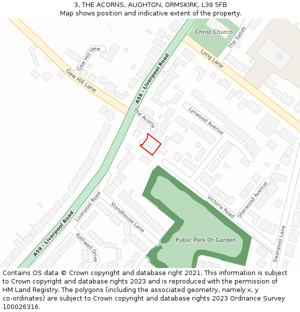 3, THE ACORNS, AUGHTON, ORMSKIRK, L39 5FB: Location map and indicative extent of plot