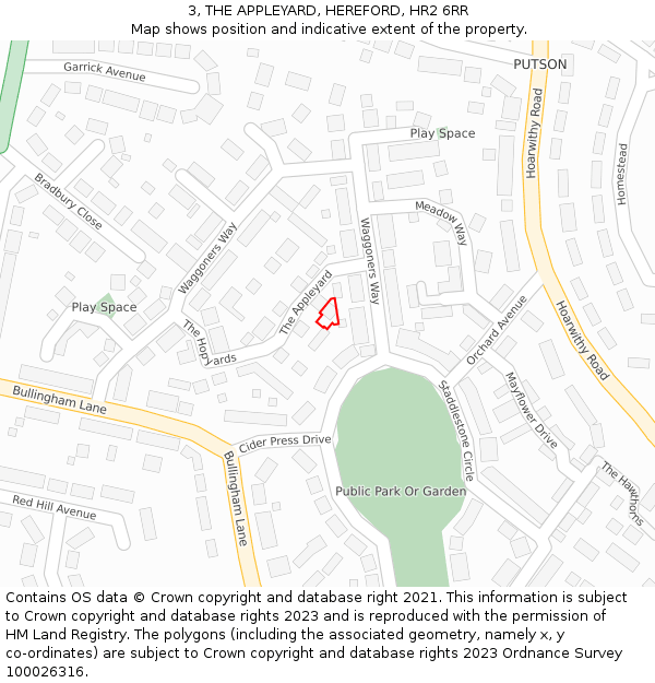 3, THE APPLEYARD, HEREFORD, HR2 6RR: Location map and indicative extent of plot