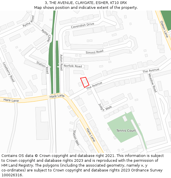 3, THE AVENUE, CLAYGATE, ESHER, KT10 0RX: Location map and indicative extent of plot
