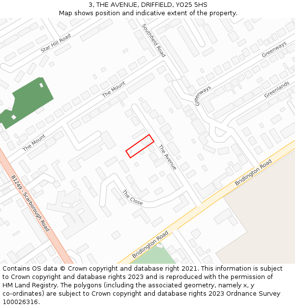 3, THE AVENUE, DRIFFIELD, YO25 5HS: Location map and indicative extent of plot