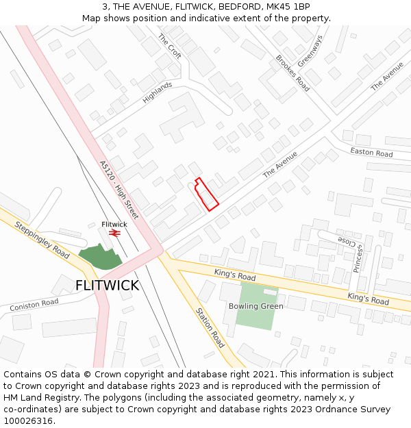 3, THE AVENUE, FLITWICK, BEDFORD, MK45 1BP: Location map and indicative extent of plot