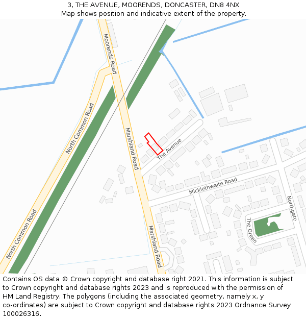 3, THE AVENUE, MOORENDS, DONCASTER, DN8 4NX: Location map and indicative extent of plot