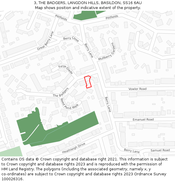 3, THE BADGERS, LANGDON HILLS, BASILDON, SS16 6AU: Location map and indicative extent of plot