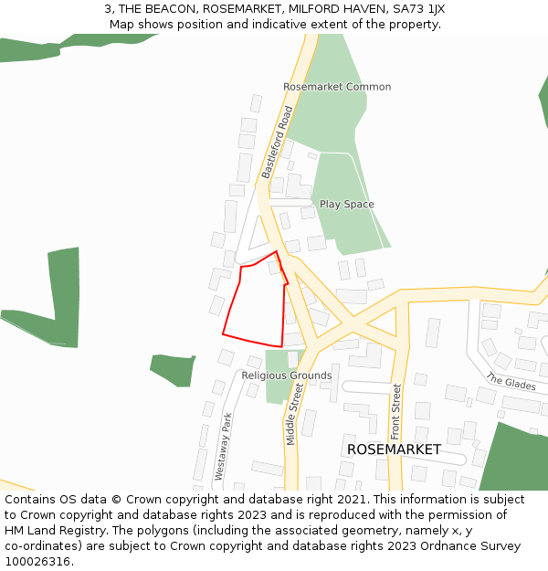 3, THE BEACON, ROSEMARKET, MILFORD HAVEN, SA73 1JX: Location map and indicative extent of plot