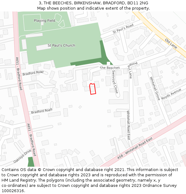 3, THE BEECHES, BIRKENSHAW, BRADFORD, BD11 2NG: Location map and indicative extent of plot