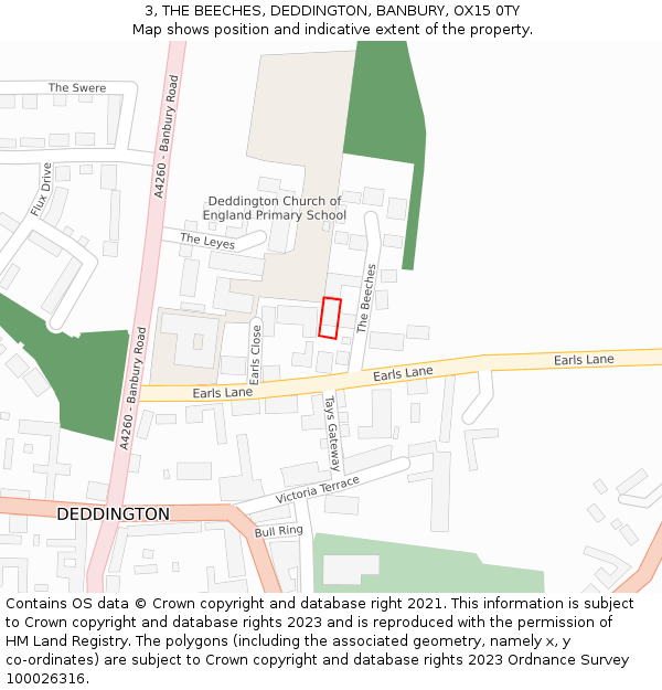 3, THE BEECHES, DEDDINGTON, BANBURY, OX15 0TY: Location map and indicative extent of plot