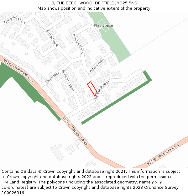 3, THE BEECHWOOD, DRIFFIELD, YO25 5NS: Location map and indicative extent of plot