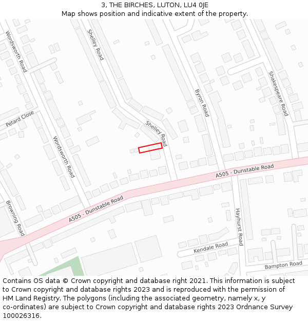 3, THE BIRCHES, LUTON, LU4 0JE: Location map and indicative extent of plot