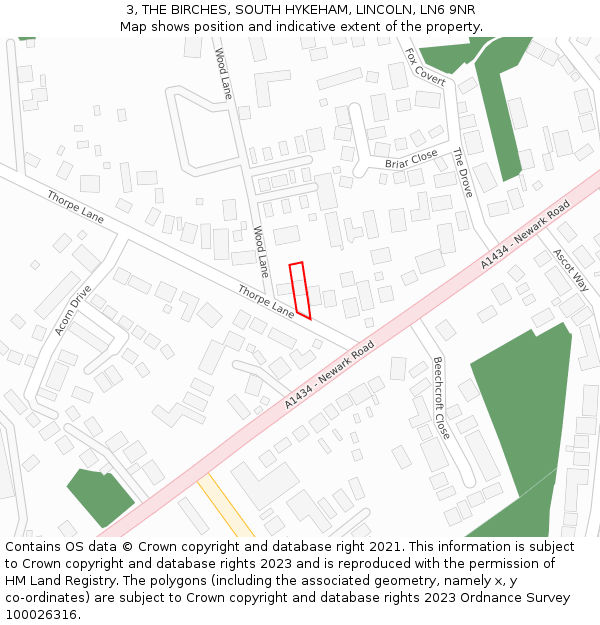 3, THE BIRCHES, SOUTH HYKEHAM, LINCOLN, LN6 9NR: Location map and indicative extent of plot