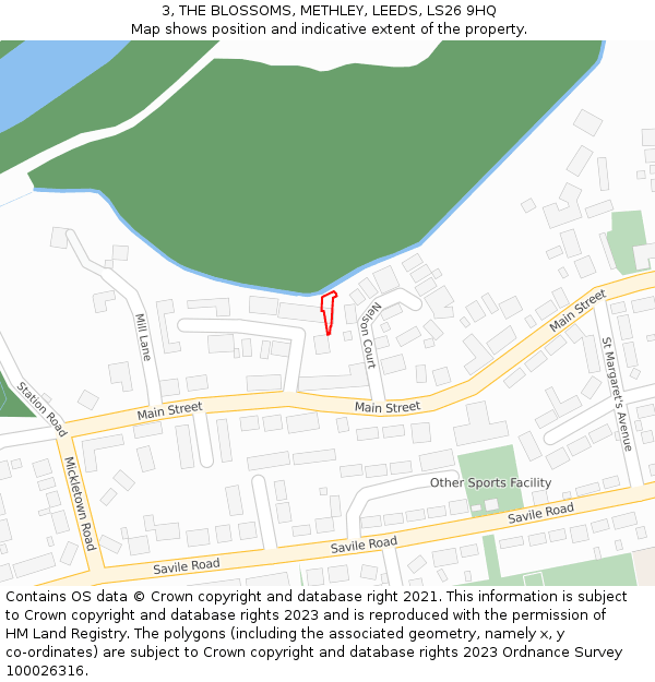 3, THE BLOSSOMS, METHLEY, LEEDS, LS26 9HQ: Location map and indicative extent of plot