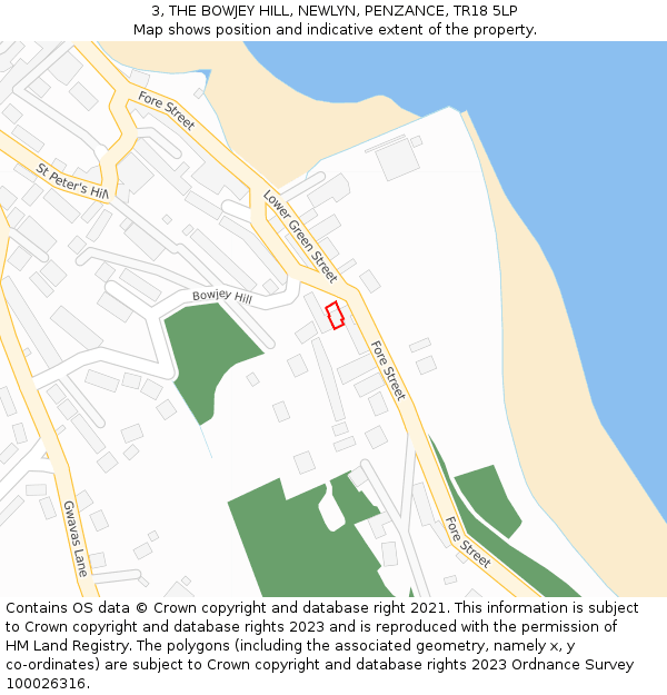 3, THE BOWJEY HILL, NEWLYN, PENZANCE, TR18 5LP: Location map and indicative extent of plot