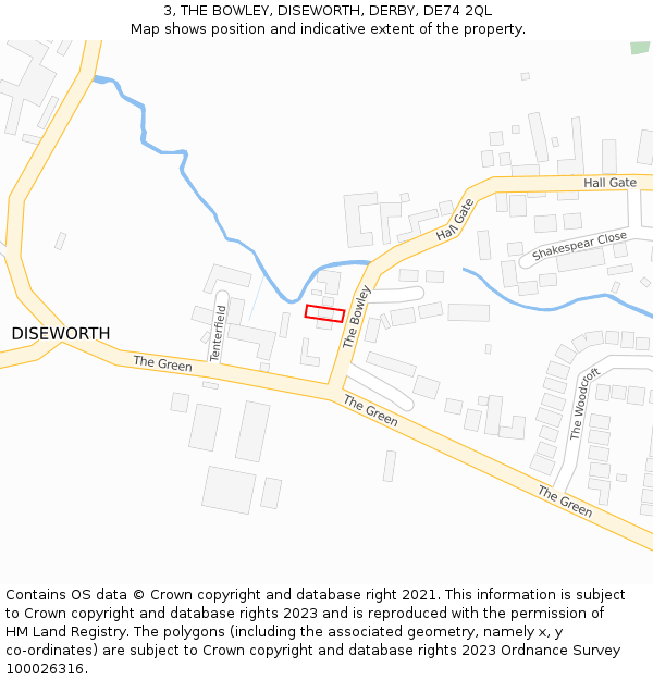 3, THE BOWLEY, DISEWORTH, DERBY, DE74 2QL: Location map and indicative extent of plot