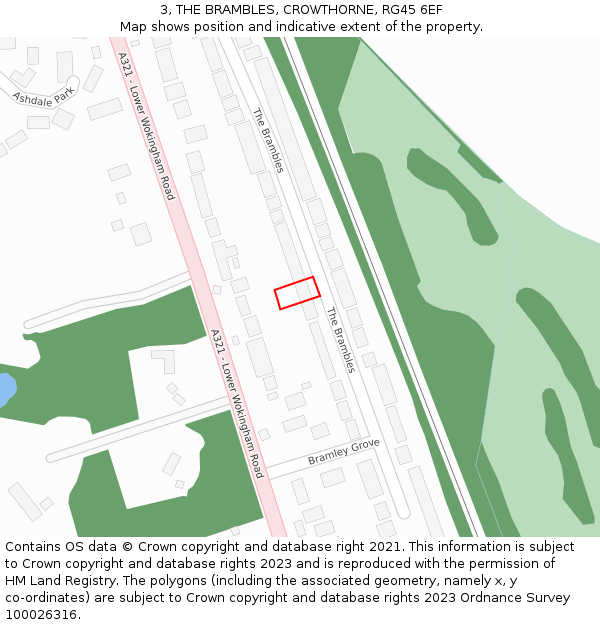 3, THE BRAMBLES, CROWTHORNE, RG45 6EF: Location map and indicative extent of plot