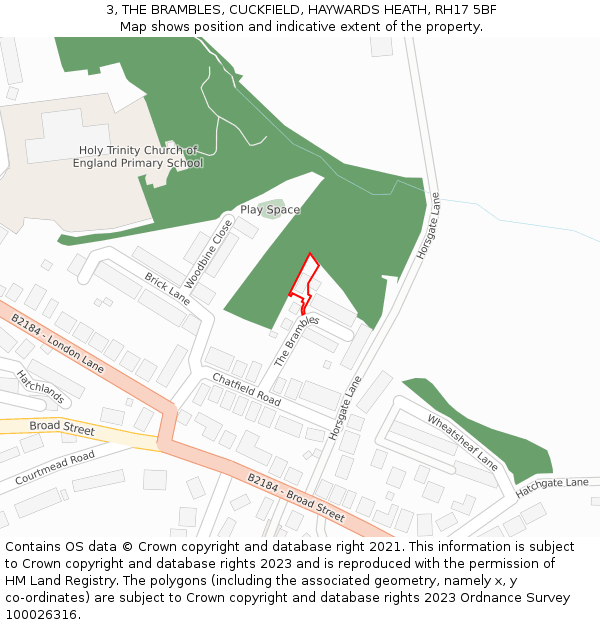 3, THE BRAMBLES, CUCKFIELD, HAYWARDS HEATH, RH17 5BF: Location map and indicative extent of plot