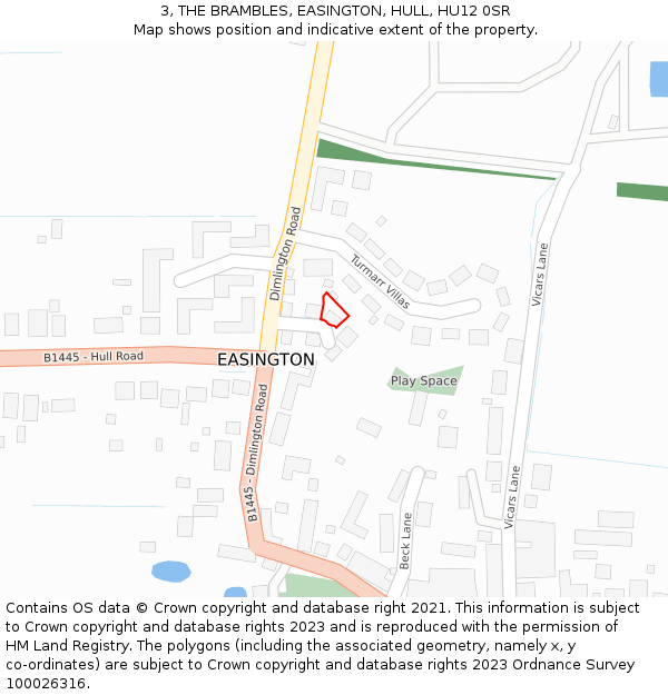 3, THE BRAMBLES, EASINGTON, HULL, HU12 0SR: Location map and indicative extent of plot