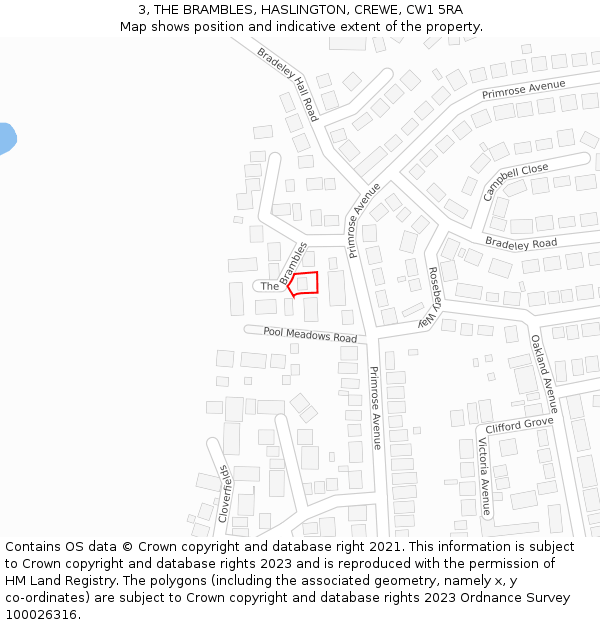 3, THE BRAMBLES, HASLINGTON, CREWE, CW1 5RA: Location map and indicative extent of plot