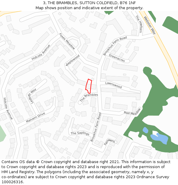 3, THE BRAMBLES, SUTTON COLDFIELD, B76 1NF: Location map and indicative extent of plot