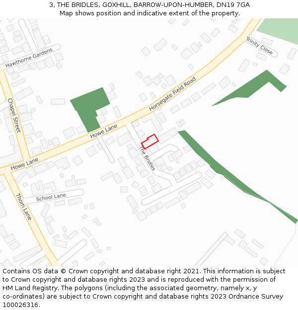 3, THE BRIDLES, GOXHILL, BARROW-UPON-HUMBER, DN19 7GA: Location map and indicative extent of plot