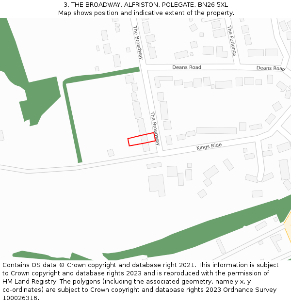 3, THE BROADWAY, ALFRISTON, POLEGATE, BN26 5XL: Location map and indicative extent of plot