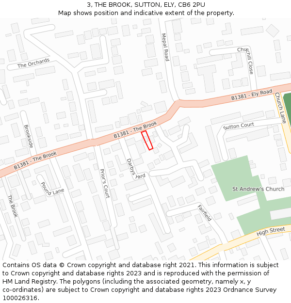 3, THE BROOK, SUTTON, ELY, CB6 2PU: Location map and indicative extent of plot