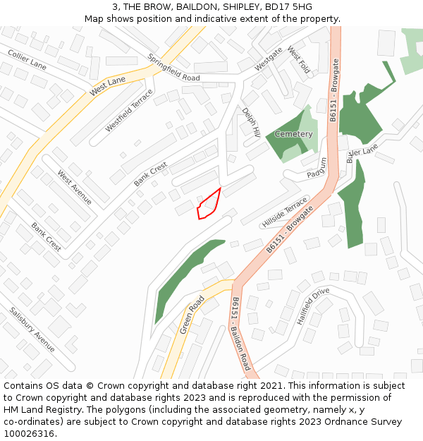 3, THE BROW, BAILDON, SHIPLEY, BD17 5HG: Location map and indicative extent of plot