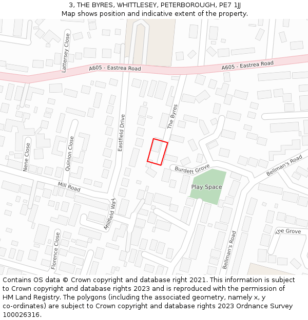 3, THE BYRES, WHITTLESEY, PETERBOROUGH, PE7 1JJ: Location map and indicative extent of plot