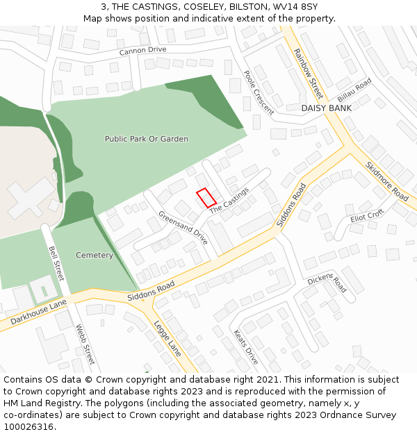 3, THE CASTINGS, COSELEY, BILSTON, WV14 8SY: Location map and indicative extent of plot