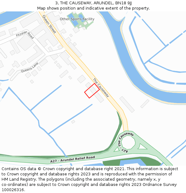 3, THE CAUSEWAY, ARUNDEL, BN18 9JJ: Location map and indicative extent of plot