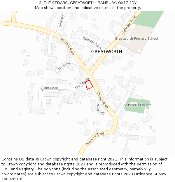 3, THE CEDARS, GREATWORTH, BANBURY, OX17 2DY: Location map and indicative extent of plot