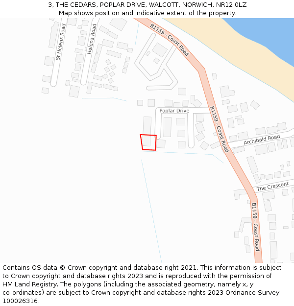 3, THE CEDARS, POPLAR DRIVE, WALCOTT, NORWICH, NR12 0LZ: Location map and indicative extent of plot