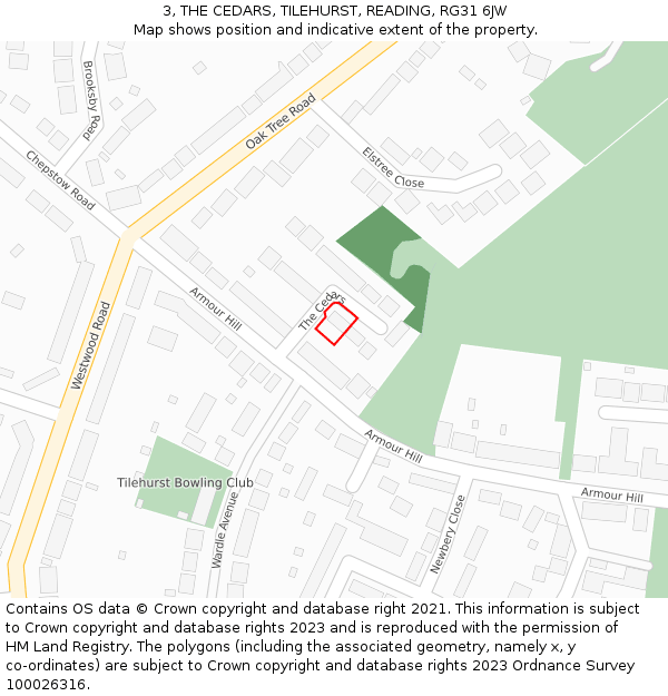 3, THE CEDARS, TILEHURST, READING, RG31 6JW: Location map and indicative extent of plot