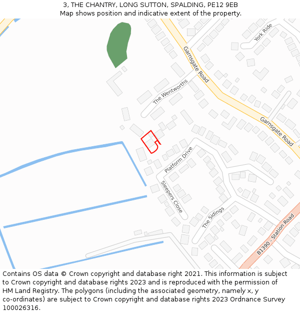 3, THE CHANTRY, LONG SUTTON, SPALDING, PE12 9EB: Location map and indicative extent of plot