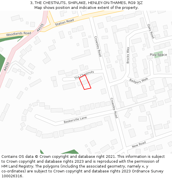 3, THE CHESTNUTS, SHIPLAKE, HENLEY-ON-THAMES, RG9 3JZ: Location map and indicative extent of plot