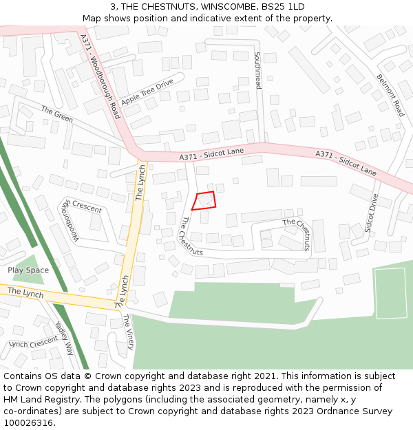 3, THE CHESTNUTS, WINSCOMBE, BS25 1LD: Location map and indicative extent of plot