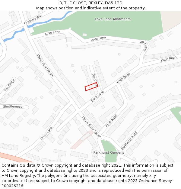 3, THE CLOSE, BEXLEY, DA5 1BD: Location map and indicative extent of plot
