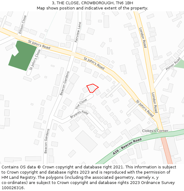 3, THE CLOSE, CROWBOROUGH, TN6 1BH: Location map and indicative extent of plot