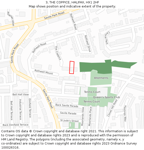 3, THE COPPICE, HALIFAX, HX1 2HF: Location map and indicative extent of plot