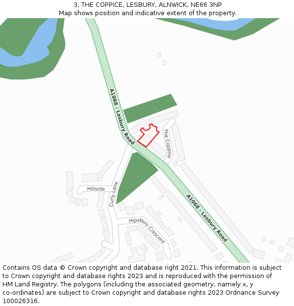 3, THE COPPICE, LESBURY, ALNWICK, NE66 3NP: Location map and indicative extent of plot