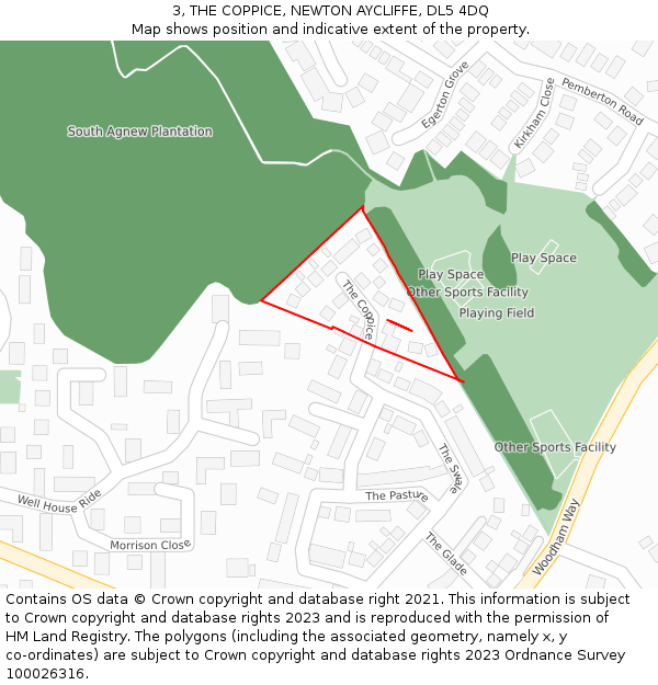 3, THE COPPICE, NEWTON AYCLIFFE, DL5 4DQ: Location map and indicative extent of plot