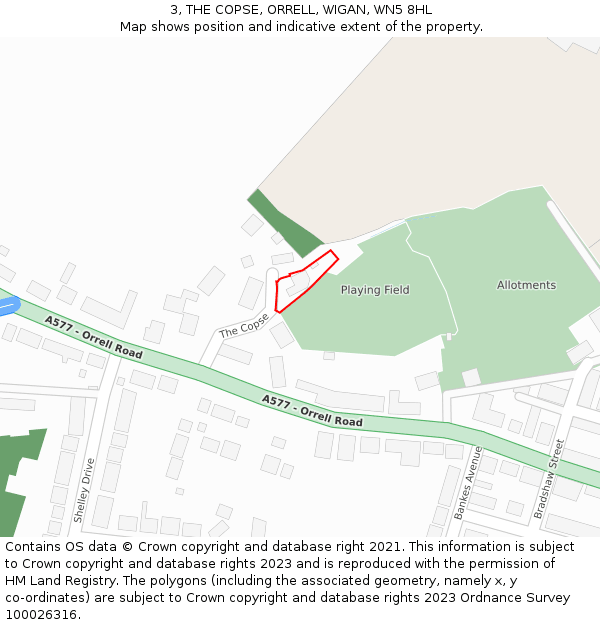 3, THE COPSE, ORRELL, WIGAN, WN5 8HL: Location map and indicative extent of plot