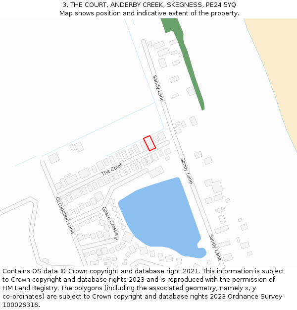3, THE COURT, ANDERBY CREEK, SKEGNESS, PE24 5YQ: Location map and indicative extent of plot