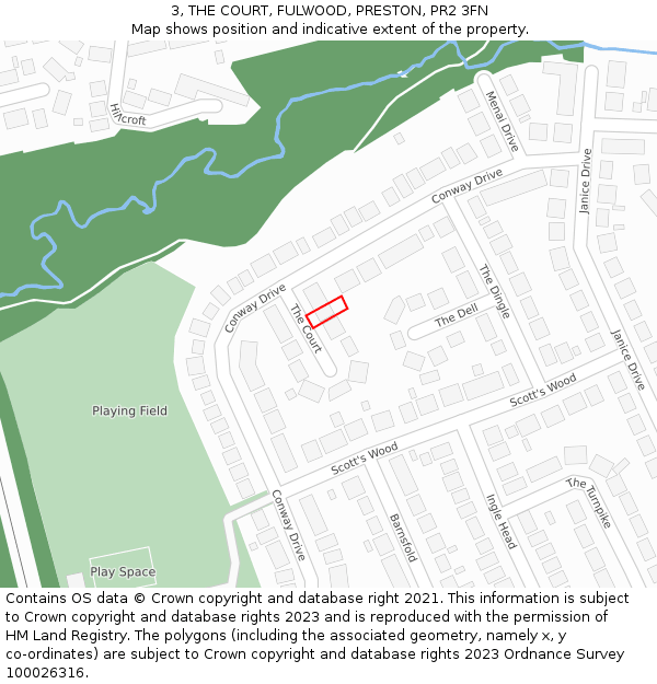 3, THE COURT, FULWOOD, PRESTON, PR2 3FN: Location map and indicative extent of plot