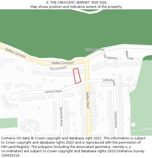 3, THE CRESCENT, BARNET, EN5 5QQ: Location map and indicative extent of plot