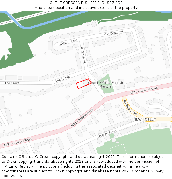 3, THE CRESCENT, SHEFFIELD, S17 4DF: Location map and indicative extent of plot