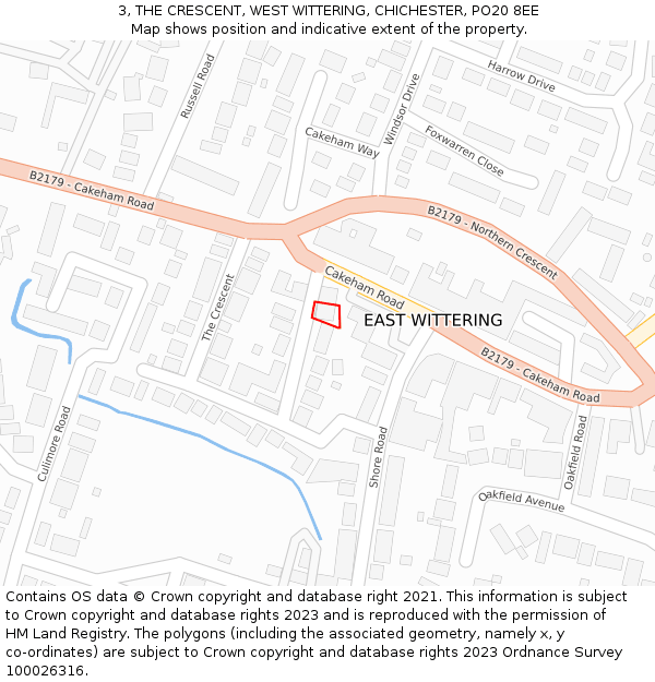 3, THE CRESCENT, WEST WITTERING, CHICHESTER, PO20 8EE: Location map and indicative extent of plot