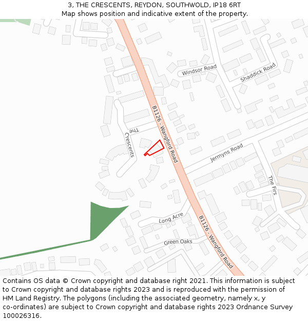 3, THE CRESCENTS, REYDON, SOUTHWOLD, IP18 6RT: Location map and indicative extent of plot