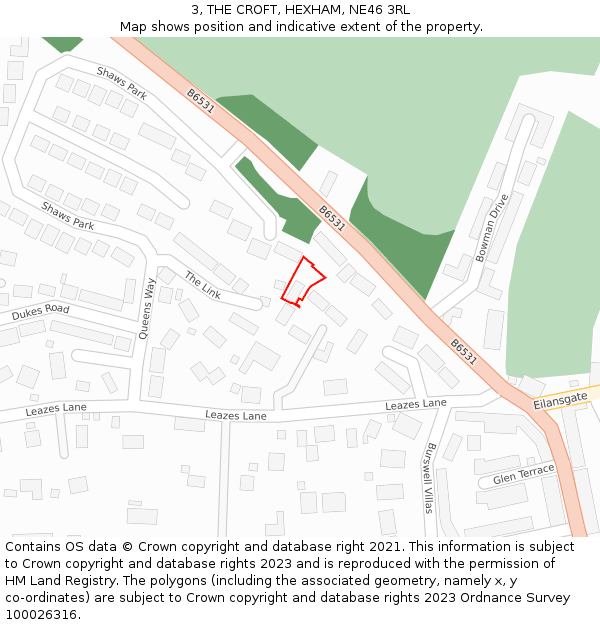 3, THE CROFT, HEXHAM, NE46 3RL: Location map and indicative extent of plot