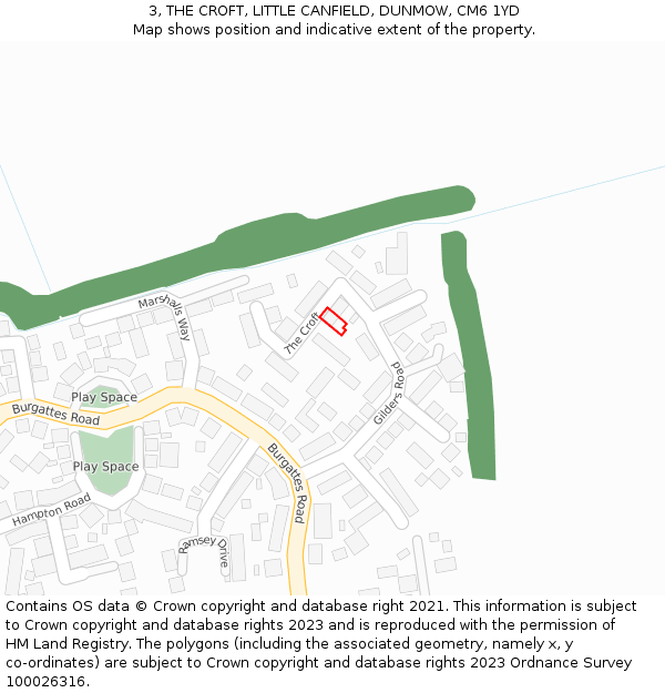 3, THE CROFT, LITTLE CANFIELD, DUNMOW, CM6 1YD: Location map and indicative extent of plot